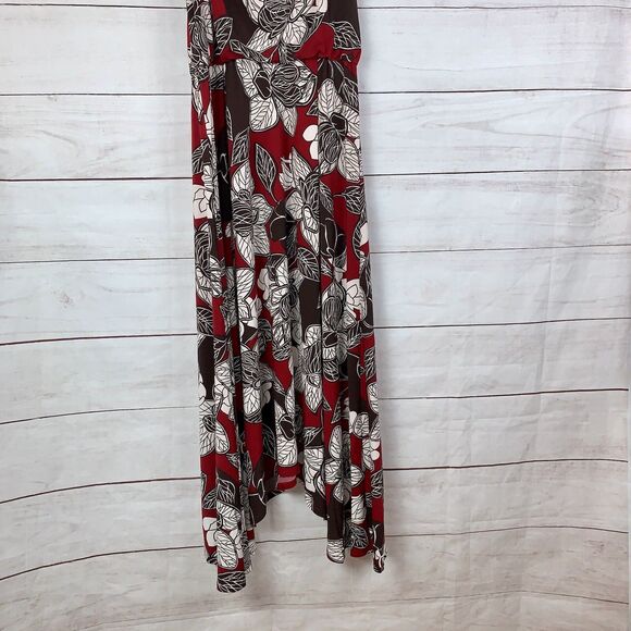 Jones New York Dress maxi Long 8 medium red brown floral blouson red wood Beads - Picture 8 of 12